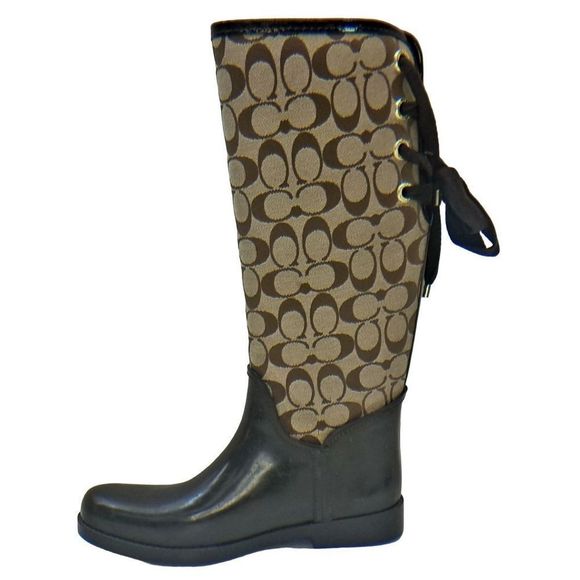 Coach Tristy Brown Lace up rain boot size 9 Authentic - Picture 4 of 7